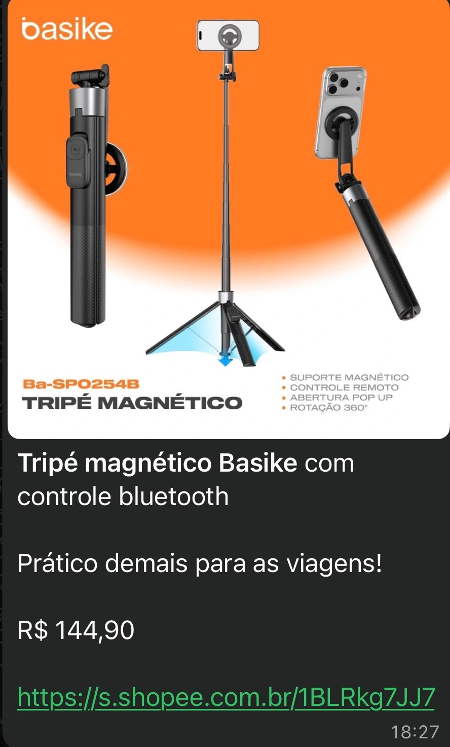 Tripé magnético com controle bluetooth